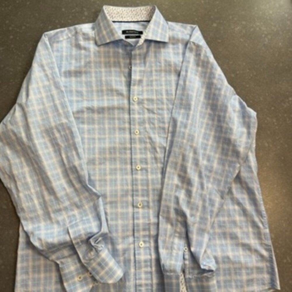 Bugatchi Blue Windowpane Button-Down Shirt Classi… - image 3